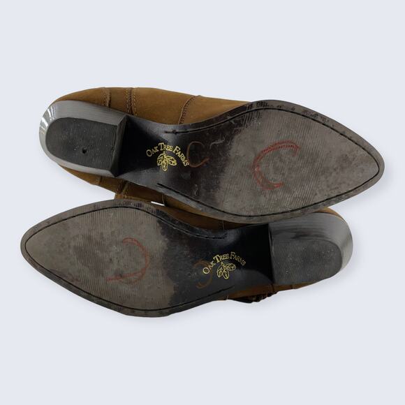 Oak Tree Farms Brown Nubuck Leather Tassel Western 2" Block Heel Boot 6.5 - Picture 6 of 9